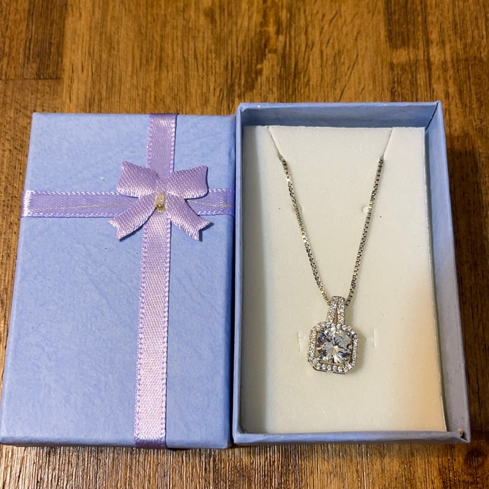 Sterling Silver Square CZ Pendant - Picture 3 of 5
